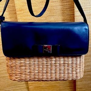 Cute Kate Spade Wicker Crossbody Purse - Navy Blue
